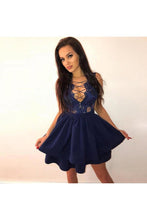 Load image into Gallery viewer, A-Line Short Tiered Sexy Homecoming Dress With Appliques
