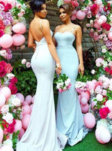 Load image into Gallery viewer, Sweetheart Sweep Train Open Back Mermaid Spaghetti Straps Bridesmaid Dresses RS212