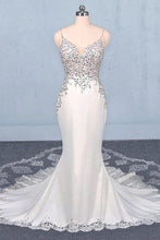 Load image into Gallery viewer, Spaghetti Straps Mermaid Wedding Dress with Lace, V-neck Wedding Dresses SRS15418
