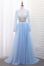 Load image into Gallery viewer, 2024 Two-Piece High Neck Evening Dresses Tulle &amp; Lace With Slit A Line