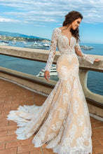 Load image into Gallery viewer, 2023 Tulle Scoop Long Sleeves With Applique Mermaid Wedding Dresses