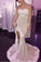 Spaghetti White Lace Sexy Mermaid Side Slit Popular Cheap Prom Dresses Bridesmaid Dress RS688