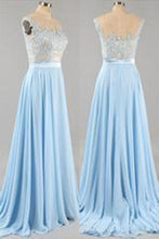 Load image into Gallery viewer, Scoop Sleeveless A-line Chiffon Long Prom Dress evening dresses RS849