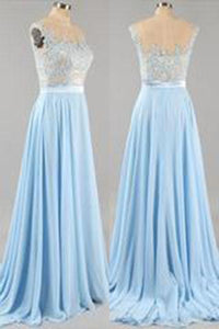 Scoop Sleeveless A-line Chiffon Long Prom Dress evening dresses RS849