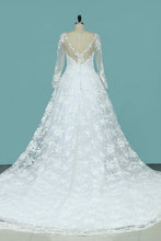 Load image into Gallery viewer, 2024 Scoop Long Sleeves Wedding Dresses A Line Tulle With Lace Court Train