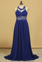 Load image into Gallery viewer, 2024 Prom Dresses A Line Scoop Chiffon With Applique Floor Length