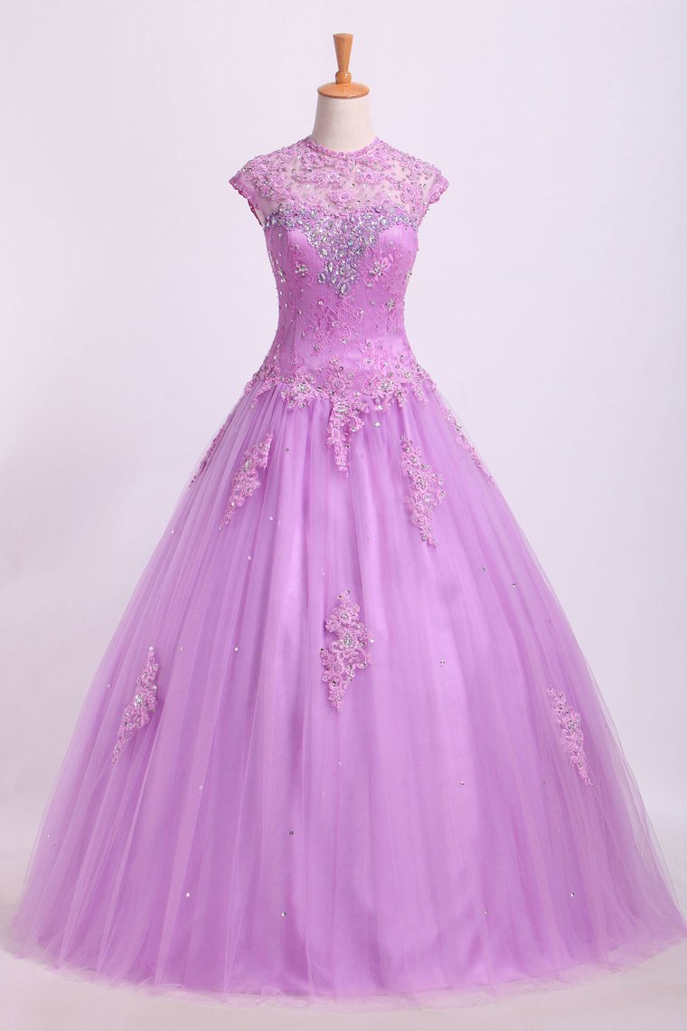 2024 New Arrival Quinceanera Dresses Ball Gown Floor Length Tulle With Beadings&Applique