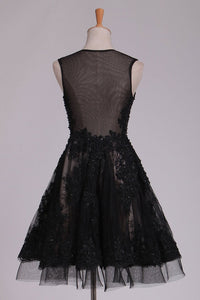 2024 Homecoming Dresses A Line Scoop Black Lace With Beads & Applique