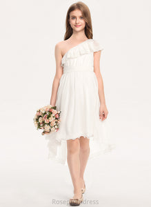 With Izabelle Chiffon A-Line Lace Bow(s) Asymmetrical Junior Bridesmaid Dresses One-Shoulder