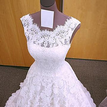 Load image into Gallery viewer, Chic Romantic Open Back A line Short Train Lace Ivory Long Wedding Dresses RS149