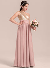 Load image into Gallery viewer, One-Shoulder Ruffle Junior Bridesmaid Dresses Chiffon Undine A-Line Floor-Length With