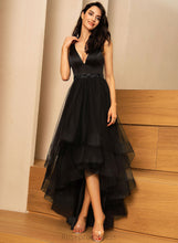 Load image into Gallery viewer, Laura V-neck A-Line Asymmetrical Tulle Beading Prom Dresses With