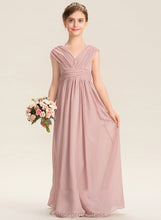 Load image into Gallery viewer, With Junior Bridesmaid Dresses Marisa Bow(s) V-neck Ruffle Chiffon A-Line Floor-Length