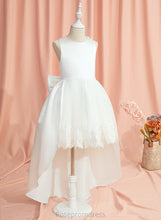 Load image into Gallery viewer, - Satin/Tulle Dress Girl Sleeveless Scoop Lace/Bow(s) Neck Ball-Gown/Princess Asymmetrical Annalise Flower With Flower Girl Dresses