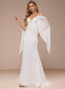 Cold Josie Wedding Dresses Lace Shoulder Train Sweep Trumpet/Mermaid Dress Wedding Chiffon