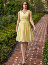 Load image into Gallery viewer, Bow(s) Silhouette Ruffle Knee-Length Fabric Neckline Embellishment A-Line V-neck Length Lana V-Neck Bridesmaid Dresses