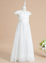 Load image into Gallery viewer, Neck With Girl Floor-length Flower A-Line Marilyn Flower Girl Dresses Chiffon/Lace Dress - Short Scoop Sleeves Flower(s)