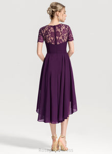 Length A-Line Fabric Lace Scoop Straps&Sleeves Silhouette Neckline Asymmetrical Mary Bridesmaid Dresses