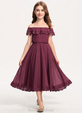 Load image into Gallery viewer, Tea-Length Zoey A-Line Off-the-Shoulder Junior Bridesmaid Dresses Chiffon Lace