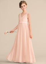 Load image into Gallery viewer, Ruby Floor-Length Junior Bridesmaid Dresses V-neck Chiffon Ruffle With Bow(s) A-Line