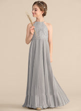 Load image into Gallery viewer, Junior Bridesmaid Dresses Olympia Floor-Length Lace Pleated Chiffon A-Line With Neck Scoop