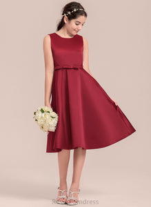 Junior Bridesmaid Dresses Satin Lace Scoop With Knee-Length A-Line Neck Bow(s) Elva
