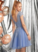 Load image into Gallery viewer, A-Line Neck Scoop Kira Short/Mini Beading Dress Tulle With Appliques Homecoming Lace Homecoming Dresses Lace