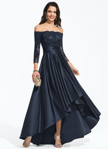With Sequins Satin Ruffle Prom Dresses Off-the-Shoulder Lace A-Line Asymmetrical Avery
