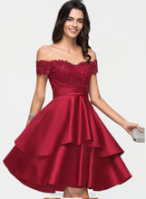 Load image into Gallery viewer, Homecoming Dresses Satin Dress Knee-Length Janiya Homecoming Lace With A-Line Sequins Off-the-Shoulder