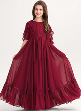 Load image into Gallery viewer, Ruffles A-Line Chiffon Junior Bridesmaid Dresses Floor-Length With Scoop Cascading Tiana Neck