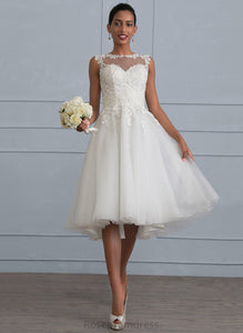 Ruffle Wedding Cailyn A-Line Illusion Lace Tulle Asymmetrical With Dress Wedding Dresses