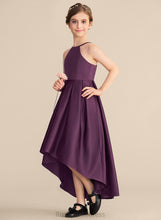 Load image into Gallery viewer, Pamela A-Line Neck Scoop Satin Ruffle Junior Bridesmaid Dresses Asymmetrical With