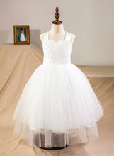 Load image into Gallery viewer, Junior Bridesmaid Dresses Hedda Tea-Length Sweetheart Ball-Gown/Princess Tulle Bow(s) With Satin Lace