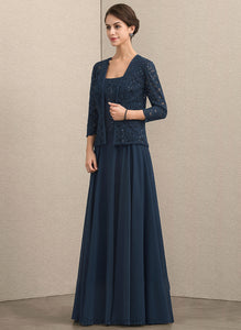 of Floor-Length Sequins the With Square Dress Mother Chiffon A-Line Mother of the Bride Dresses Lace Bride Neckline Liliana