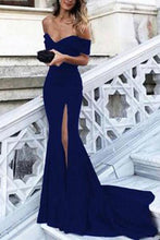 Load image into Gallery viewer, Sexy Leg Slit Long Mermaid Off-the-Shoulder Black Sweetheart Strapless Prom Dresses RS180