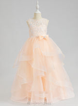 Load image into Gallery viewer, - Lola Sleeveless Scalloped Neck Girl Floor-length Dress Ball-Gown/Princess Back Lace/Flower(s)/Bow(s)/V Flower Girl Dresses Flower With Tulle