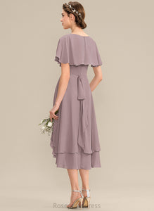 CascadingRuffles A-Line Asymmetrical Neckline Silhouette Fabric V-neck Length Embellishment Tiara Bridesmaid Dresses