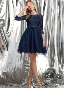 Prom Dresses Beading Tulle Short/Mini A-Line Scoop With Janet