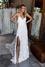 Load image into Gallery viewer, Charming Lace Long A-line Spaghetti Straps Ivory V-Neck Beach Wedding Dress RS416