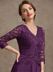 Dress of Mother of the Bride Dresses Beading With the Chiffon A-Line Sequins Bride Harper Lace Mother Knee-Length V-neck