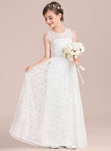 Load image into Gallery viewer, Lila Lace Scoop With Neck Junior Bridesmaid Dresses Bow(s) Sash Floor-Length A-Line