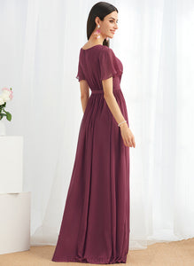 SplitFront Neckline Fabric Floor-Length Length Silhouette V-neck Embellishment A-Line Luna Bridesmaid Dresses