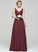 Fabric Sequins V-neck Embellishment Floor-Length Beading Silhouette Lace Neckline Length Ruffle A-Line Bridesmaid Dresses