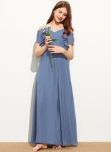 Load image into Gallery viewer, Junior Bridesmaid Dresses A-Line With Aryana Bow(s) Ruffle Floor-Length Off-the-Shoulder Chiffon