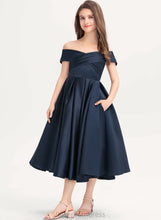 Load image into Gallery viewer, Yesenia With Satin Tea-Length Ruffle Pockets Off-the-Shoulder A-Line Junior Bridesmaid Dresses