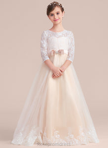 Ball-Gown/Princess Scoop Sash Beading Allyson Junior Bridesmaid Dresses Lace Tulle Floor-Length Bow(s) Neck With