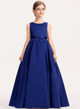 Load image into Gallery viewer, Satin With Train Bow(s) Neck Junior Bridesmaid Dresses Sweep Ball-Gown/Princess Scoop Nyla