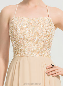 Square With Sequins Prom Dresses Sweep Train Chiffon A-Line Beading Kassidy