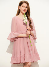 Load image into Gallery viewer, Knee-Length V-neck Cascading Chiffon Ruffles A-Line Junior Bridesmaid Dresses With Willa