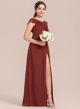 Load image into Gallery viewer, Chiffon Junior Bridesmaid Dresses With Gia Cascading Floor-Length Ruffles V-neck A-Line Split Front